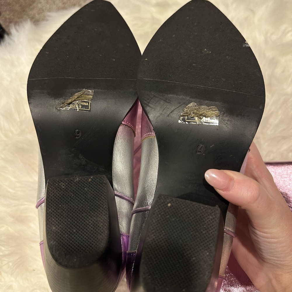 Women's Metallic Lavender & Silver Western Heeled Boots - Picture 9 of 9